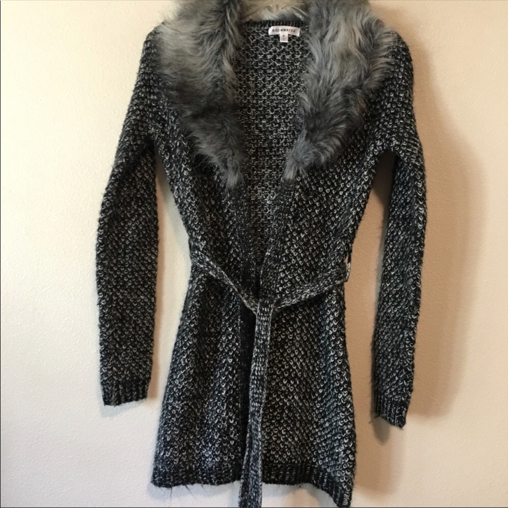 Grey and white faux knit cardigan